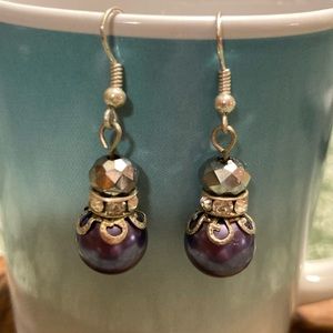 Vintage purple and gray beaded earrings.